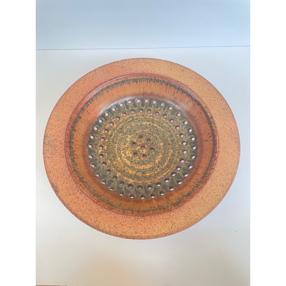 Vintage Studio Pottery Berry Colander Bowl Wally Schwab PNW Speckled Stoneware